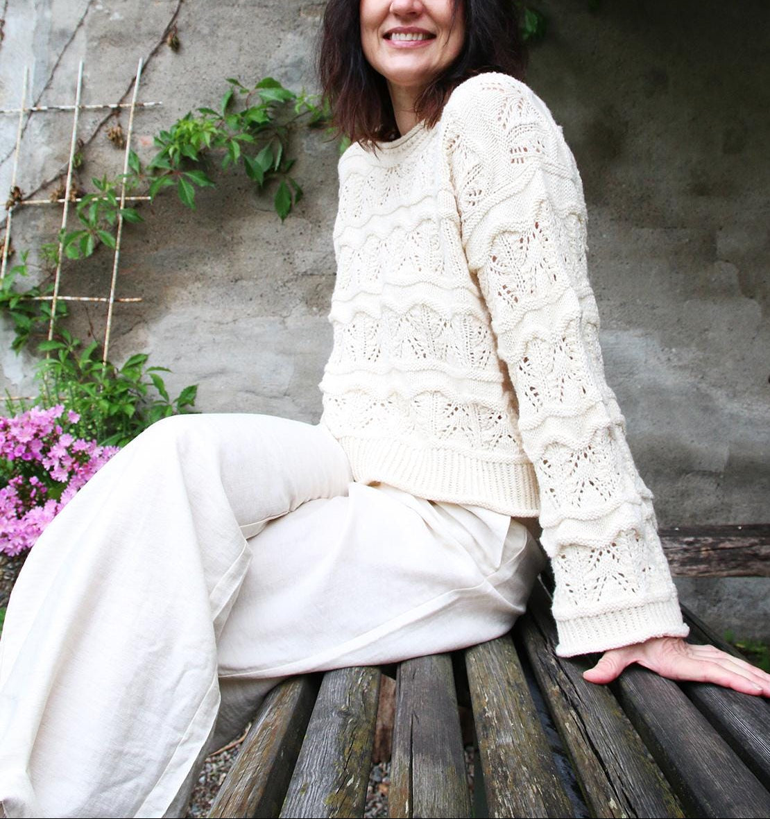 Top-Down European Shoulder Lace Sweater Knitting Pattern