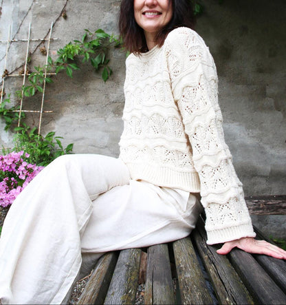 Top-Down European Shoulder Lace Sweater Knitting Pattern