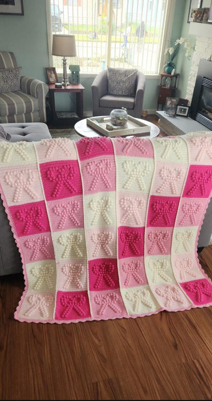 Bobble Stitch Bow Blanket Pattern