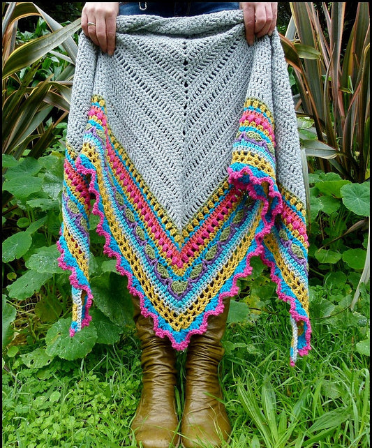 Colorful Striped Triangle Shawl Crochet Pattern
