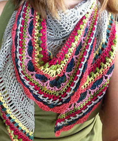 Colorful Striped Triangle Shawl Crochet Pattern