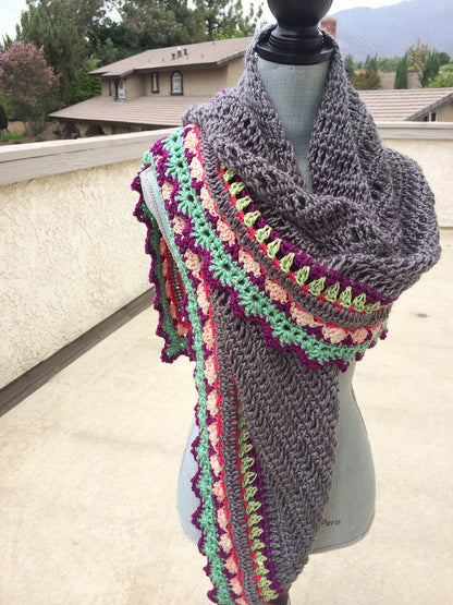 Colorful Striped Triangle Shawl Crochet Pattern