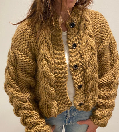Bulky Cable Knit Crop Cardigan Knitting Pattern
