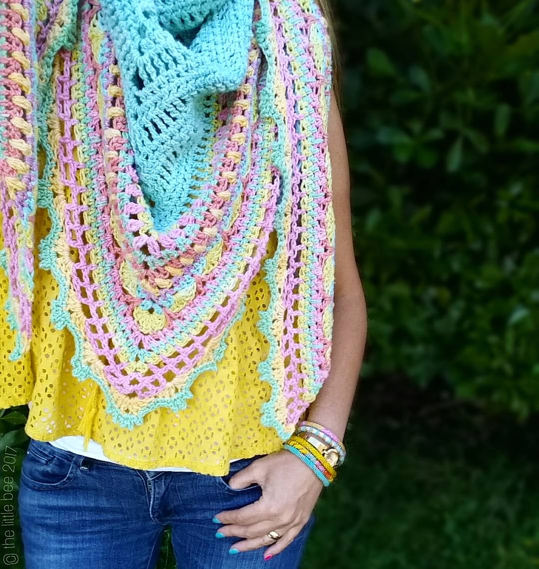 Colorful Striped Triangle Shawl Crochet Pattern