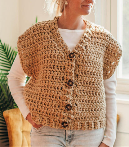 Canvas Chunky Button Vest Crochet Pattern