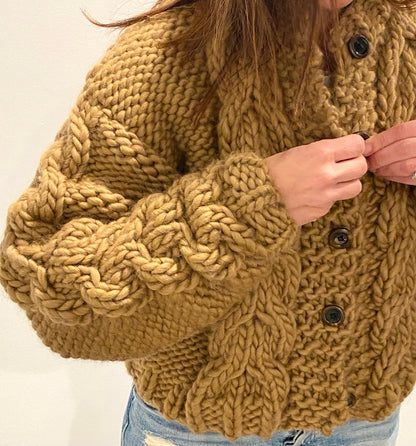 Bulky Cable Knit Crop Cardigan Knitting Pattern
