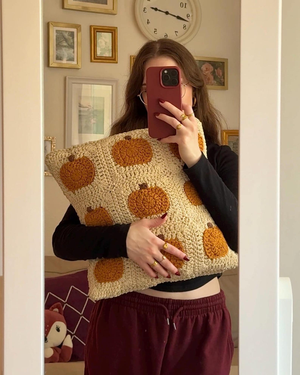 Granny Square Pumpkin Pillow Crochet Pattern