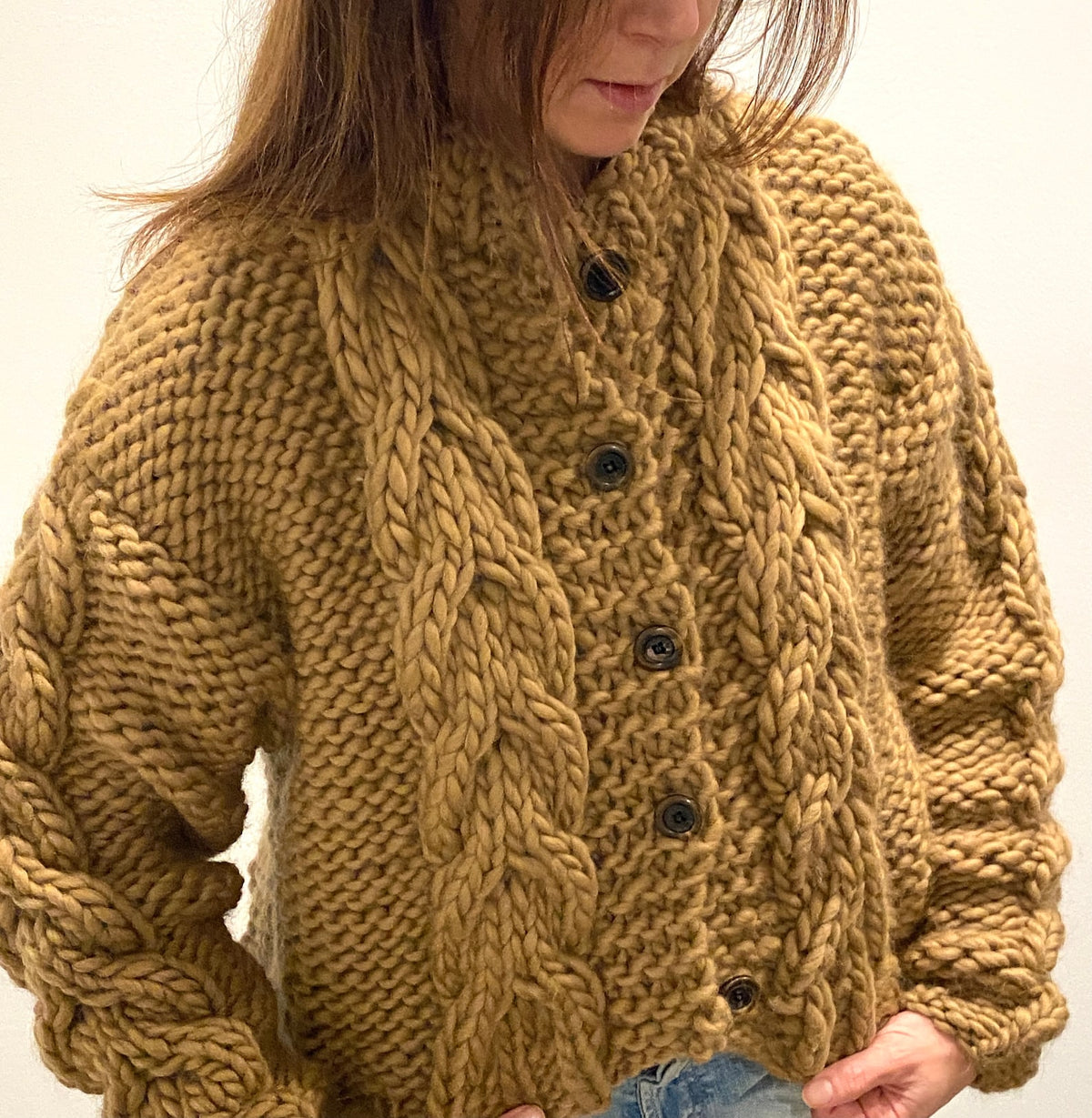 Bulky Cable Knit Crop Cardigan Knitting Pattern