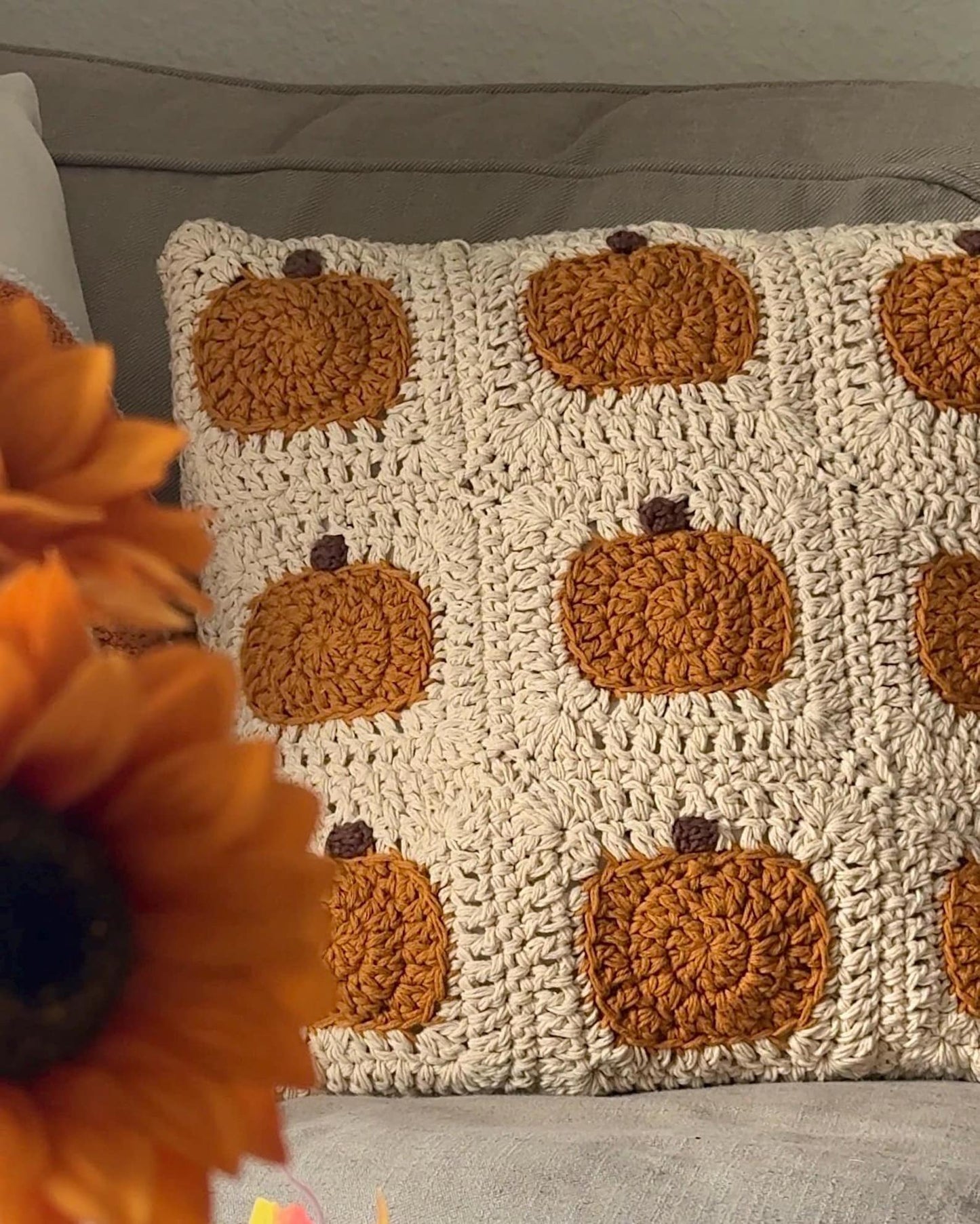 Granny Square Pumpkin Pillow Crochet Pattern