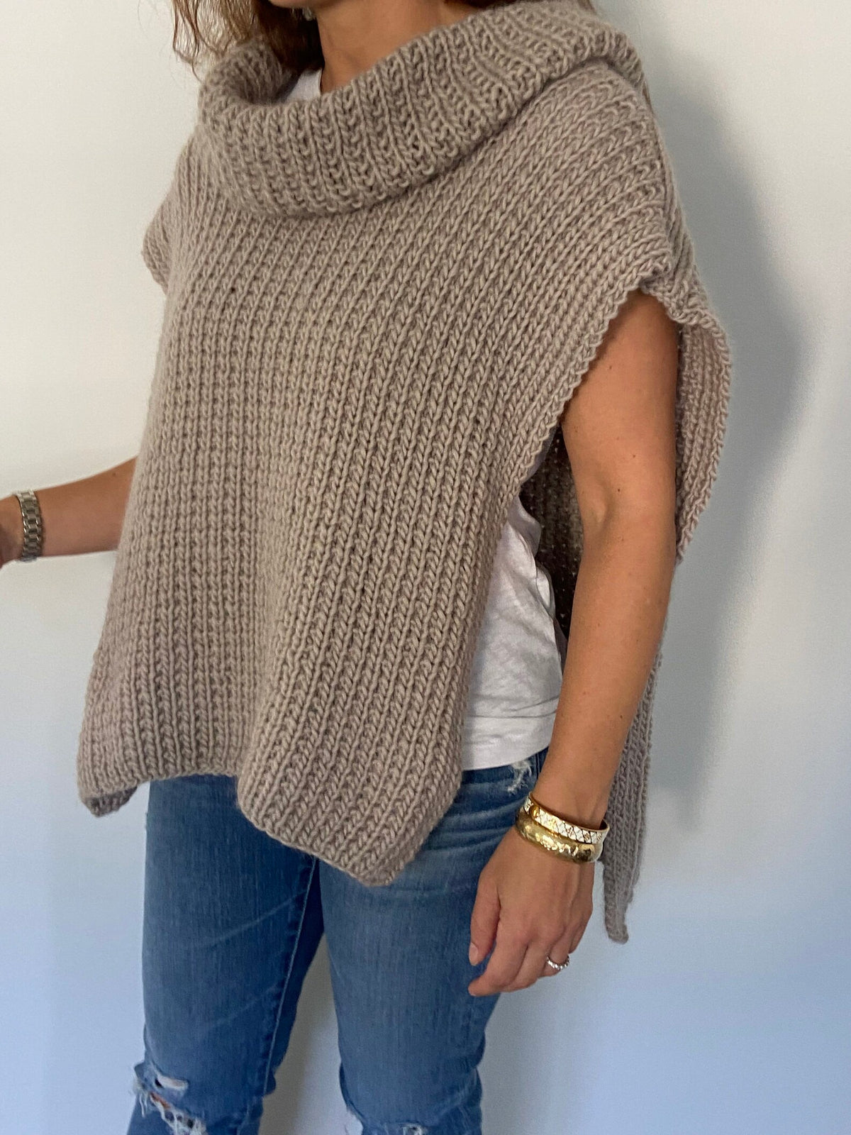 Chunky Turtleneck Poncho Knitting Pattern
