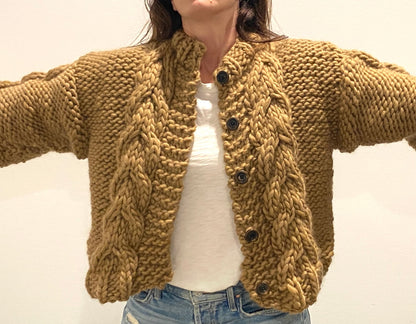 Bulky Cable Knit Crop Cardigan Knitting Pattern